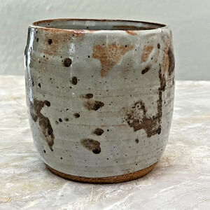 Vintage Studio Art Pottery Stoneware Gray Brown Flower Pot Planter Signed Glaze